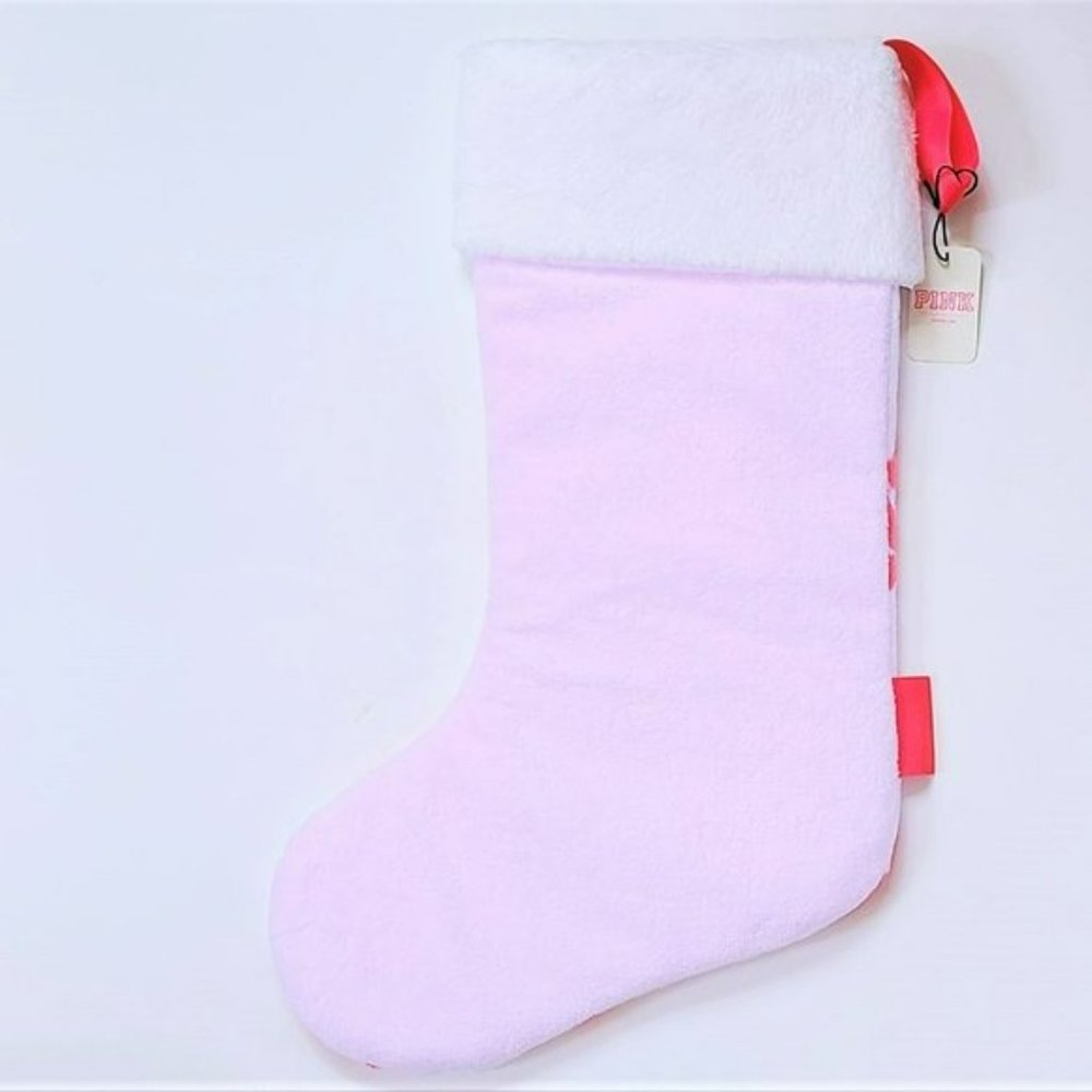 NWT PINK Victoria's Secret Holiday Plush Logo Stocking - Picture 3 of 3